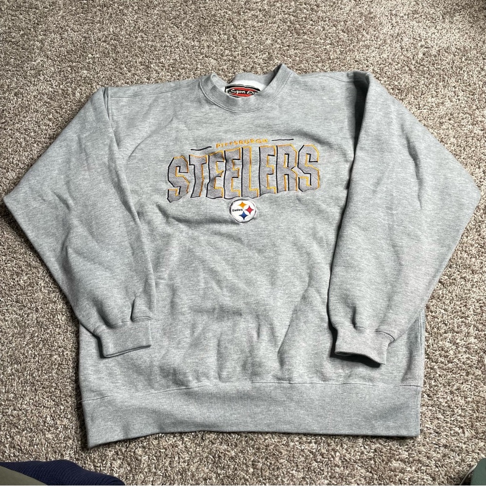 Vtg Pittsburgh Steelers Sweatshirt Mens XL Gray Embroidered Logo Y2K Crewneck